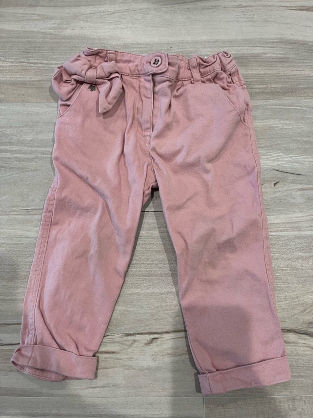 Girls Pink Tie-Waist Cotton Blend Pants 12 Months